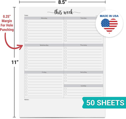 321Done Weekly Checklist Notepad, 5.5x8.5 Size Pad - 50 Tear-Off Sheets, Undated Monday-Sunday Schedule, Daily Task Planner for Home, Office & Student Use - Made in USA