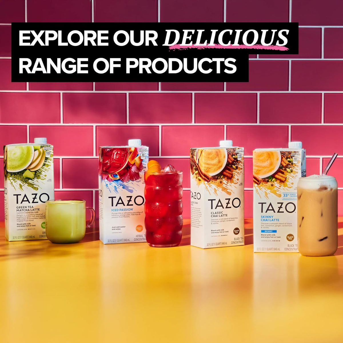 TAZO Iced Passion Concentrate, Herbal Fruit Tea, Caffeine Free, Easy-to-Serve for Everyday Refreshers and Mocktails, 32 oz Carton (Pack of 2)