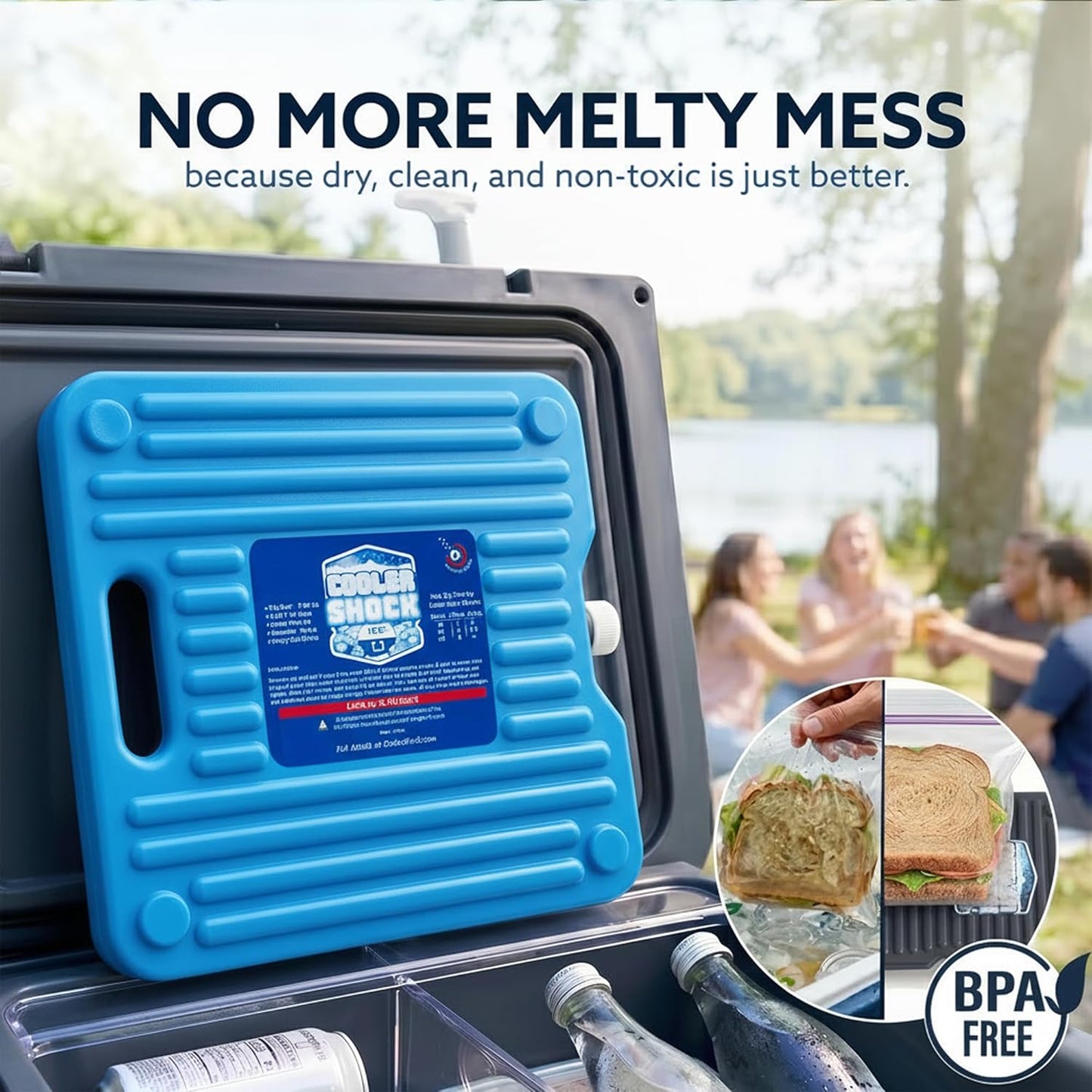 Cooler Shock Ice Packs - Reusable, Premium, Large Pack and Lunch Set for Long Term Use - Cools Faster Than Ice - Cooler Accessories