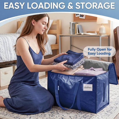 TICONN Extra Large Moving Bags Heavy Duty with Zippers & Carrying Handles, Durable Storage Bags Moving Boxes for Closet Organizers and Storage (Blue)