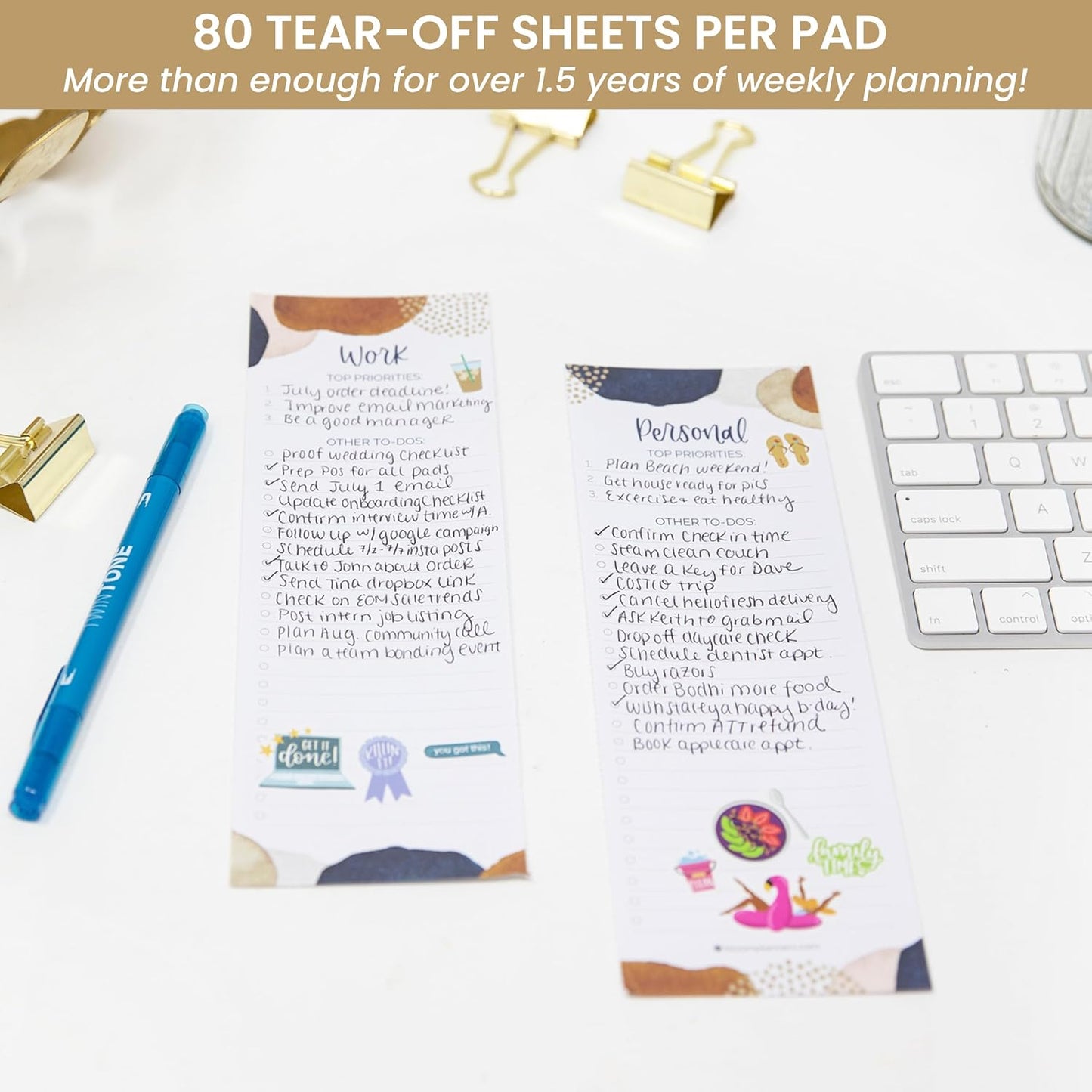 bloom daily planners Timed Work & Personal To Do List Planning Pad - ADHD Friendly Undated Tear-Off Hourly Checklist Notepad Appointment Organizer - 6" x 9" - Brushed Beige