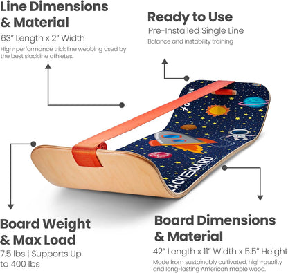 GIBBON SlackBoard - GiBoard Balance Board - Gift for Kids & Adults - 1 & 2 Line Options - Slackline Balance Trainer for Core Workouts, Standing Desk Exercise, Home Gym, Yoga & More