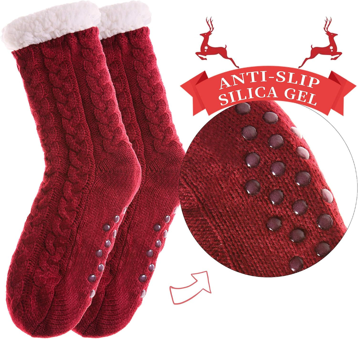 SDBING Women's Winter Super Soft Warm Cozy Fleece Lined Fuzzy Slipper Socks with Grippers