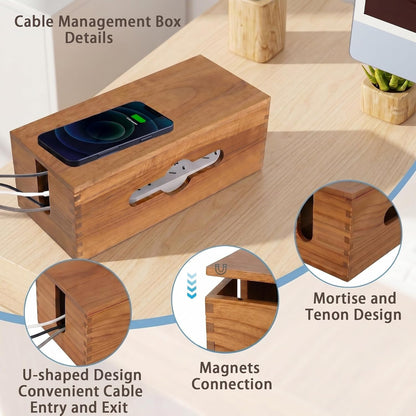 Cable Management Box,Cord Organizer Hide Desk Floor Wires,Home Office,Wood