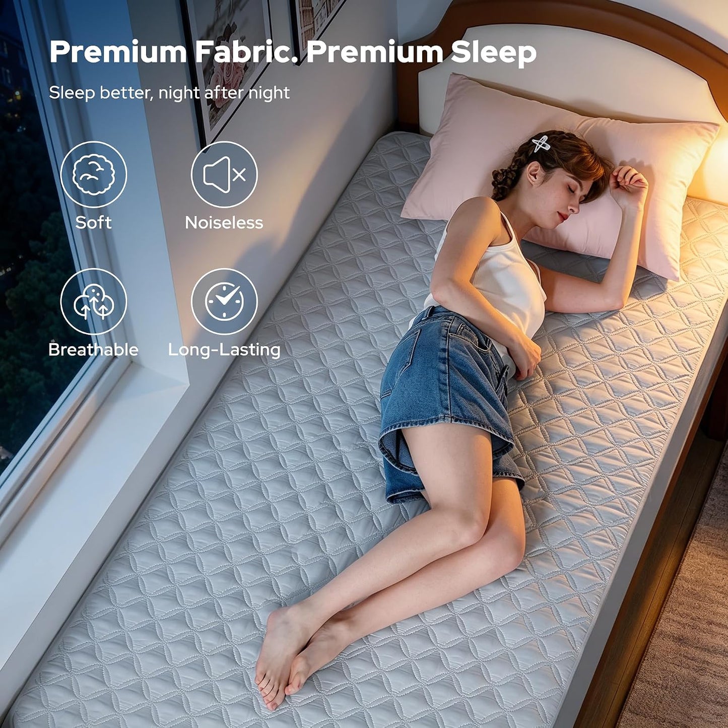 2 Pack Waterproof Mattress Protector, Queen Size Mattress Pad Noiseless with Deep Pocket Fitted for 6"-18", Soft Breathable Dirt-Proof Bed Mattress Cover Washable for Home, Bedroom, Hotel (Gray)