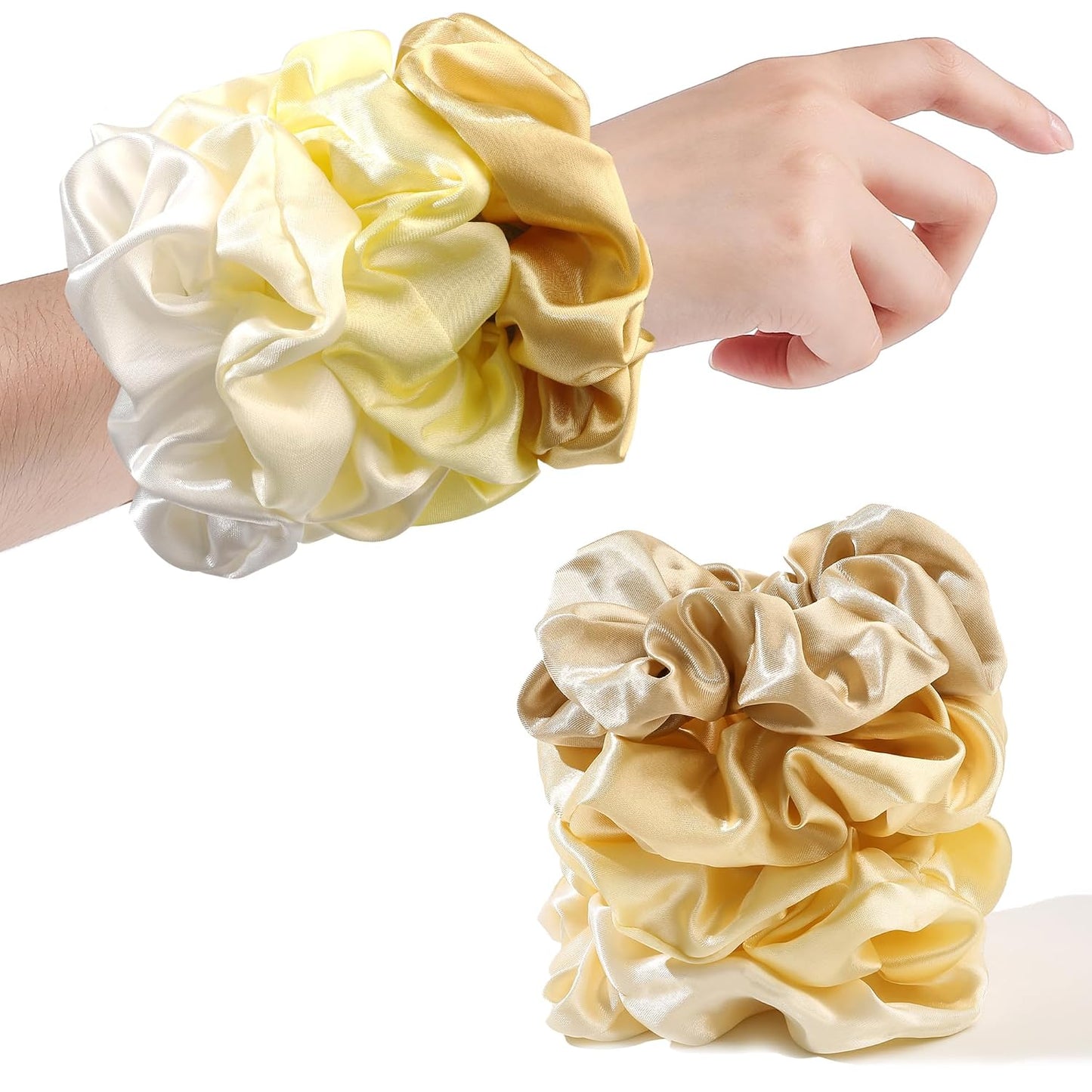 16 Pcs Scrunchies for Women - Black Satin Silk Scrunchies for Girls Hair Ties Elastics Bands Ponytail Holder Hair Accessories