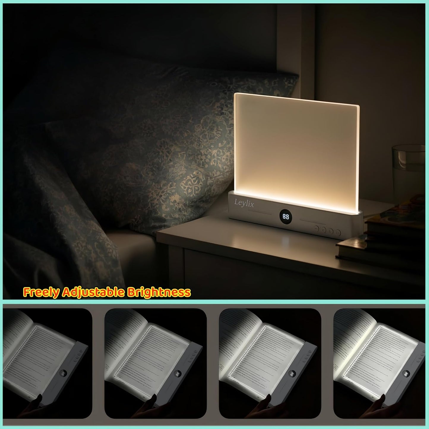 LED Flat Book Light for Reading at Night in Bed, Black | Eye-Caring, 3 Color Temperatures, Stepless Dimmable, USB Rechargeable, Portable Flat Panel Lamp for Kids & Adults
