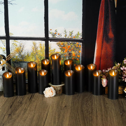 Nimiko Flameless Candles with Remote, Battery Operated Flickering Flameless Candles, LED Candles with Timer 2/4/6/8H, with Realistic LED Candles Set of 9 (D3 x H 3" 4" 5" 6" 7") (Ivory)