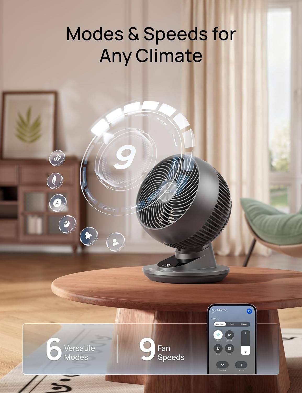 DREO Smart Fan for Bedroom, Powerful 85 ft Airflow, 12 Inches, Desk Fans in 20dB Quiet, 90°+90° oscillating fans, App/Voice Control, 9 Speeds & 8/12H Timer for Home Office Dorm