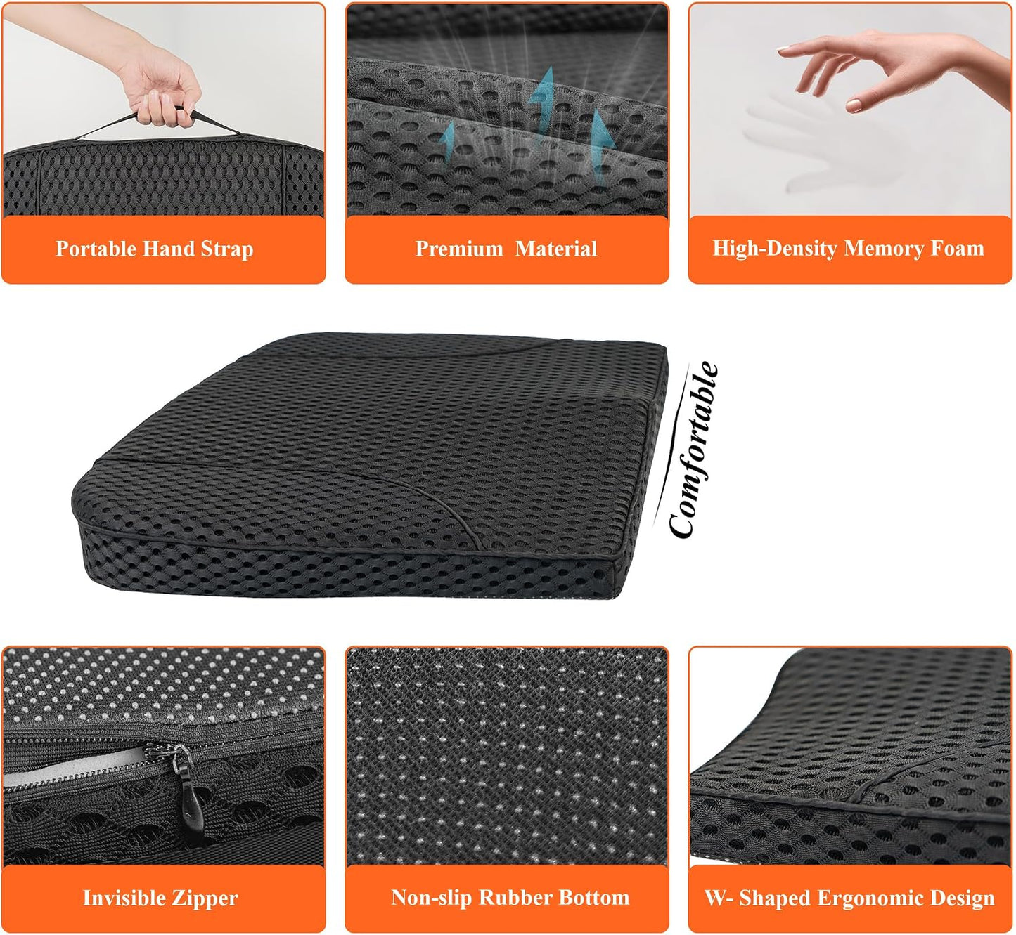 kingphenix Premium Car Seat Cushion, Memory Foam Driver Seat Cushion to Improve Driving View- Coccyx & Lower Back Pain Relief - Seat Cushion for Car, Truck, Office Chair (Leather Black)