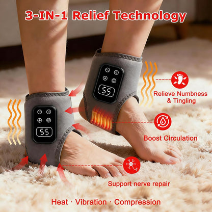 2-Pack 2026 Upgraded 3-in-1 Foot and Ankle Massager - 5 Vibration Modes and 5 Heating Levels, Suitable for Relieving Daily Foot Fatigue, Wireless and Portable，Grey