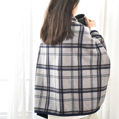 forestfish Fleece Wearable Blanket, Plaid Lap Blanket Comfy Poncho Throw with Buttons for Bed Sofa Office, Grey-White