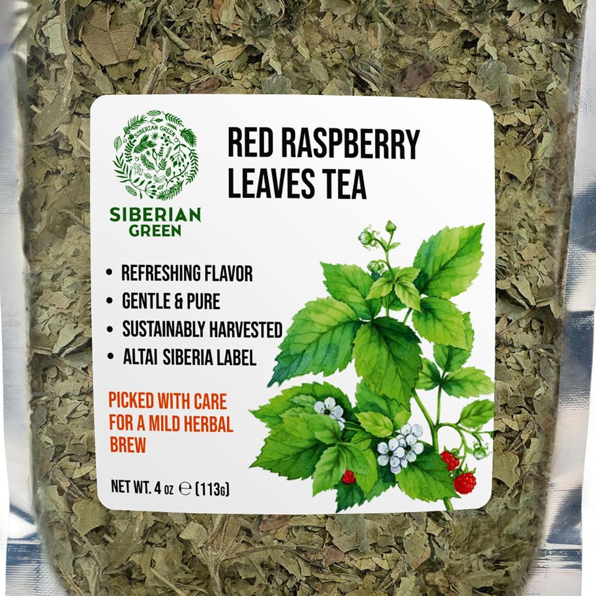 Siberian Green Wild Harvested Red Raspberry Leaves Tea 113g (4 oz) - Mild Sweet Flavor Tea Rubus idaeus Herbal Botanical