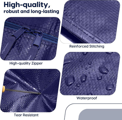 Moving Bags Heavy Duty 210GSM with Full-Open Side Zipper, 93L 220lbs Waterproof Foldable Storage Totes for College Dorm Move-In, Moving Boxes Alternative & Home Organization, Blue