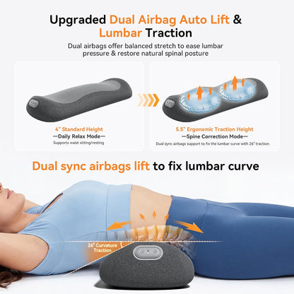Yunari 2026 Upgraded Cordless 3-in-1 Lumbar Support Pillow, Triple Fusion Back Massager with Heat, Vibration & Dual Airbag Stretching, Ergonomic Lower Back Pain Relief for Home, Office, Car and Travel