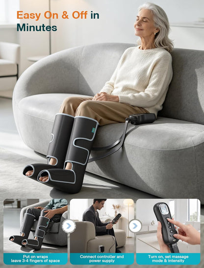 ALLJOY Leg Massager for Circulation and Pain Relief FSA, Father-s Day Gift-s for Dad Men Women, Leg Massager with Heat and Compression Helpful for Vericose Veins, Fatigue, Cramps, Swelling, Edema
