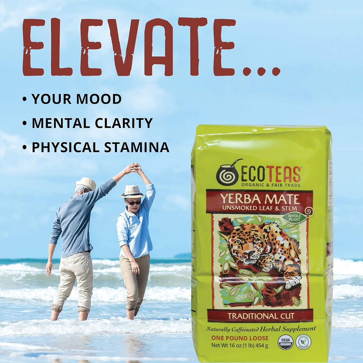ECOTEAS Organic Yerba Mate Loose Tea Traditional Cut 1 lb Bag Pack of 1