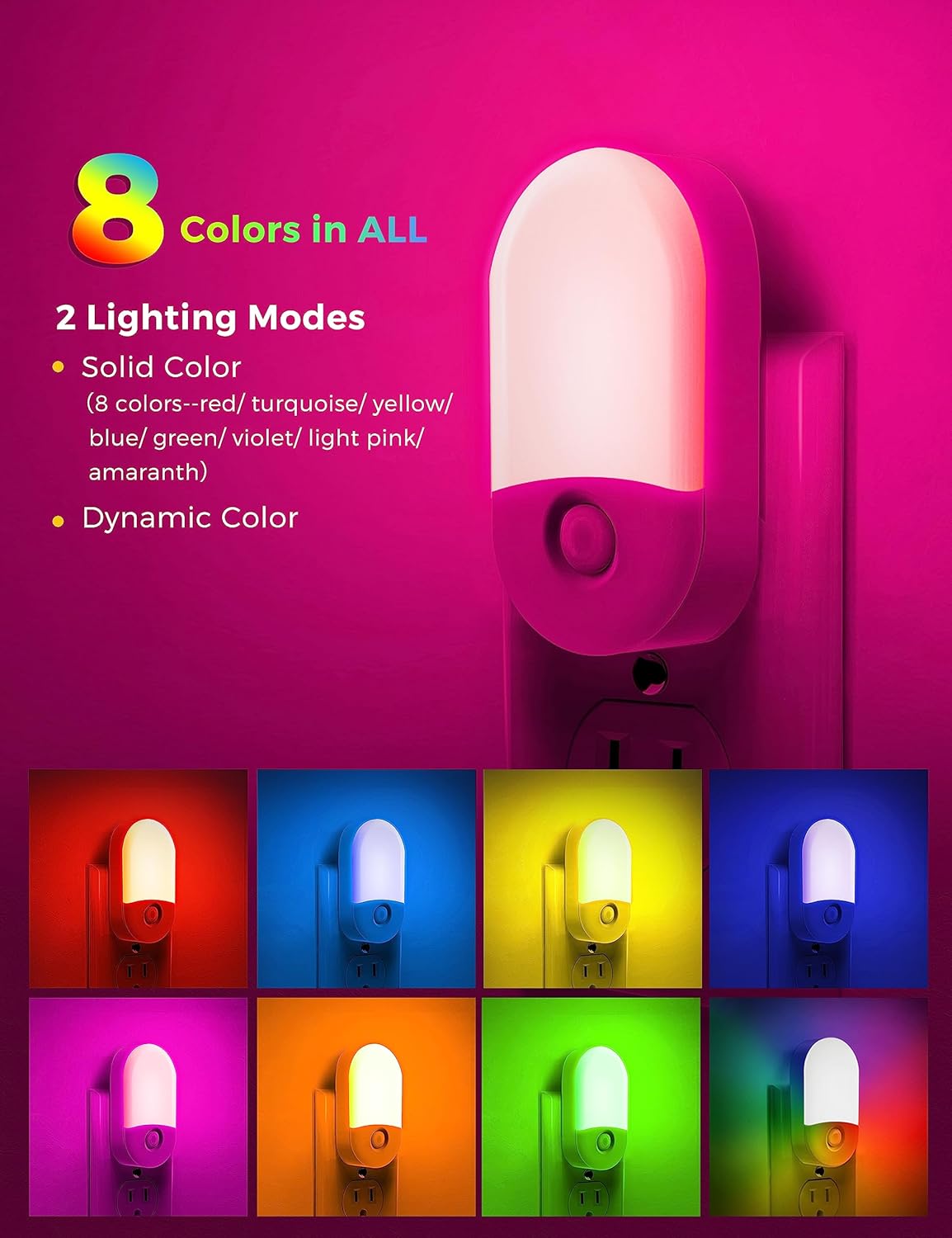 L LOHAS LED Amber Night Light, Night Lights Plug into Wall[2 Pack], 0.6W 2000K LED Night Light, Dusk to Dawn Sensor, 30/60LM Adjustable Brightness, Automatic Low Blue Nightlight for Kids, Bathroom