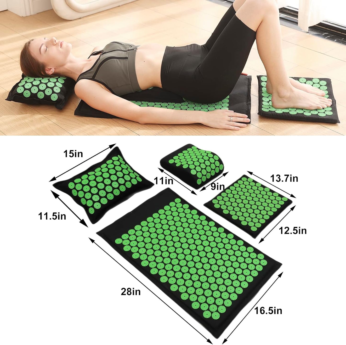 XiaoMaGe Acupressure Mat and Pillow Set with Bag - Extra Long Acupuncture Mat for Neck & Back Pain Relief- Naturally Relaxation Gift for Women - Stress Relief Massage Mat (Black)