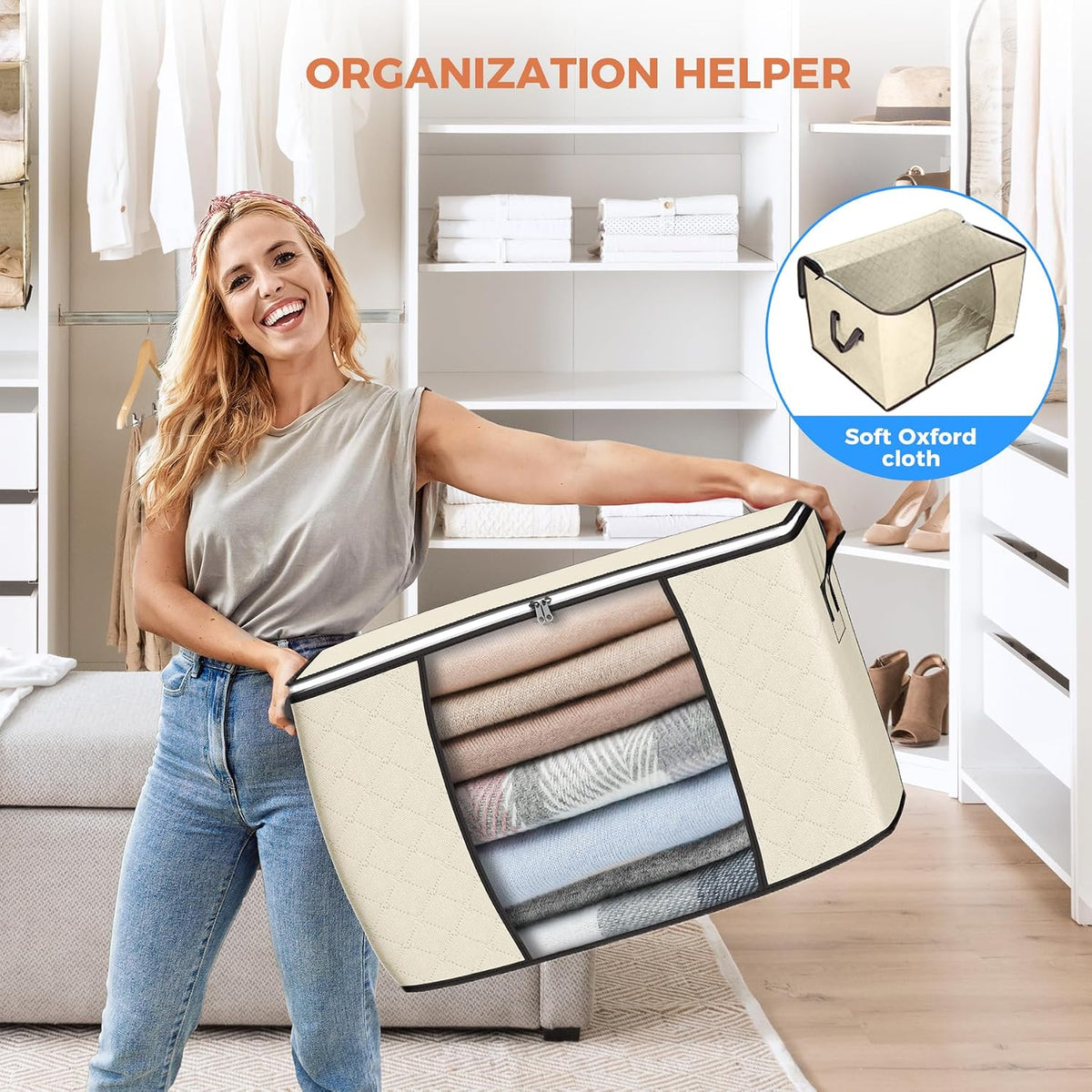 90L Large Storage Bags, Clothes Storage Bins Closet Organizers
