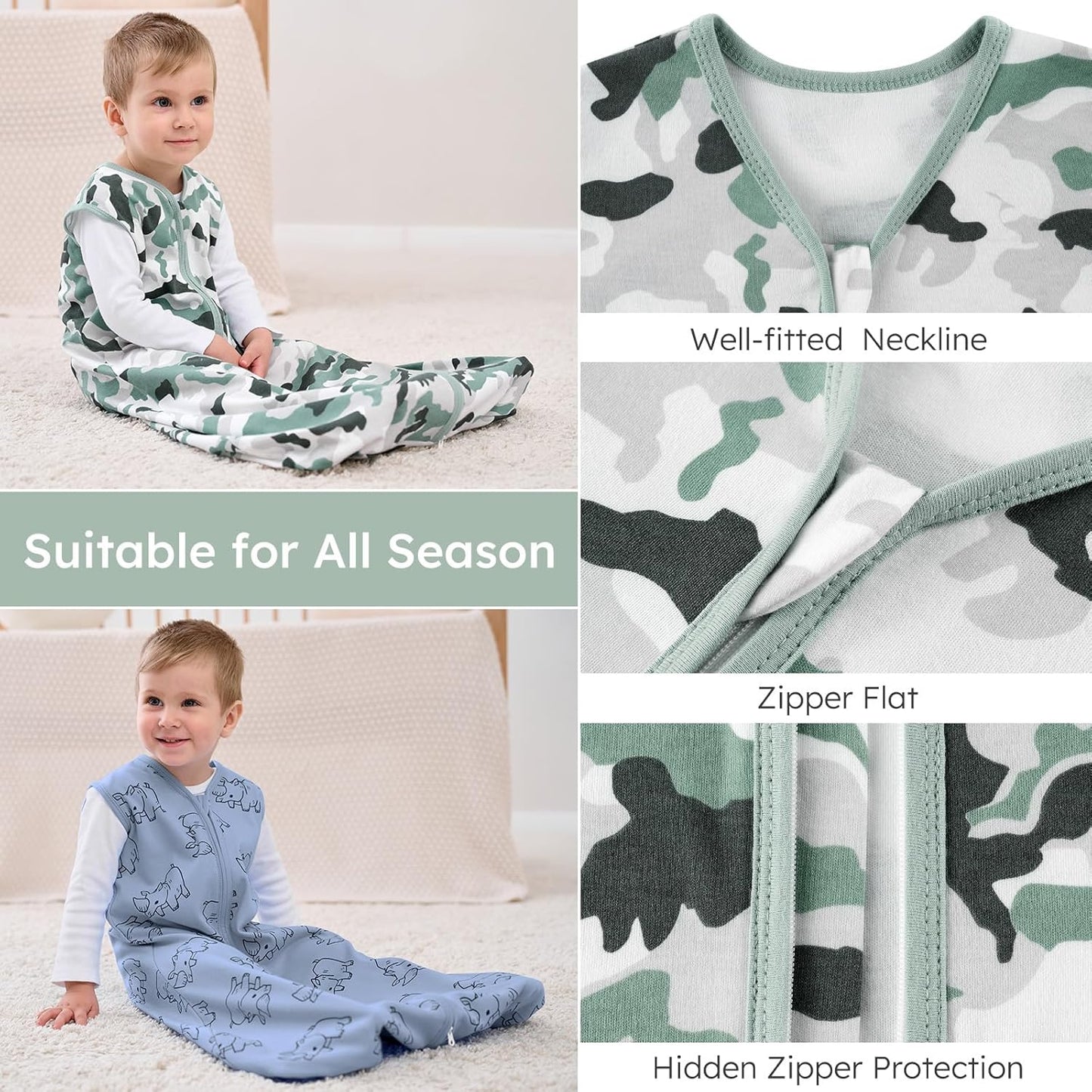 Yoofoss Baby Sleep Sack Baby Wearable Blanket 100% Cotton 2-Way Zipper Toddler Sleeping Sack