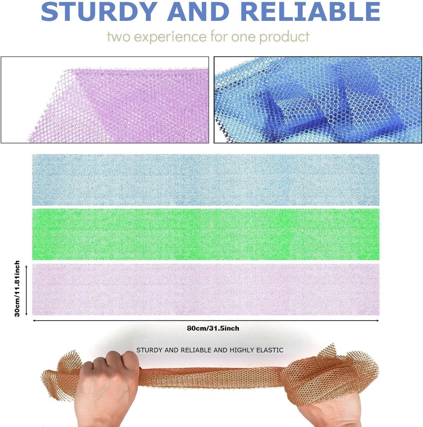 UJFQBH 3 Pieces African Bath Sponge African Net Long Net Bath Sponge Exfoliating Shower Body Scrubber Back Scrubber Skin Smoother,Great for Daily Use (Pink,Yellow,Purple)