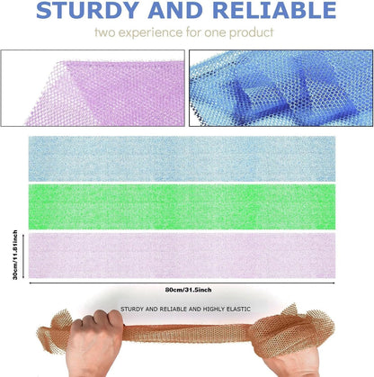 UJFQBH 3 Pieces African Bath Sponge African Net Long Net Bath Sponge Exfoliating Shower Body Scrubber Back Scrubber Skin Smoother,Great for Daily Use (Pink,Yellow,Purple)