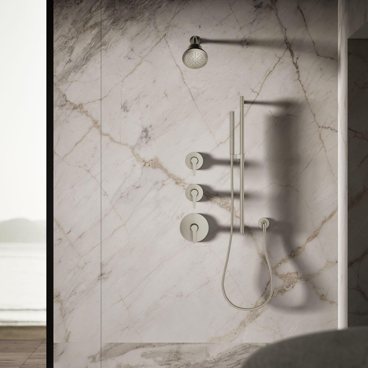 KOHLER 33631-Y-BN Cinq Round Single-Function Filtered Showerhead, Five-Layer Filtration, 2.5 GPM, Full Coverage Spray, Premium Durable Material, Vibrant Brushed Nickel