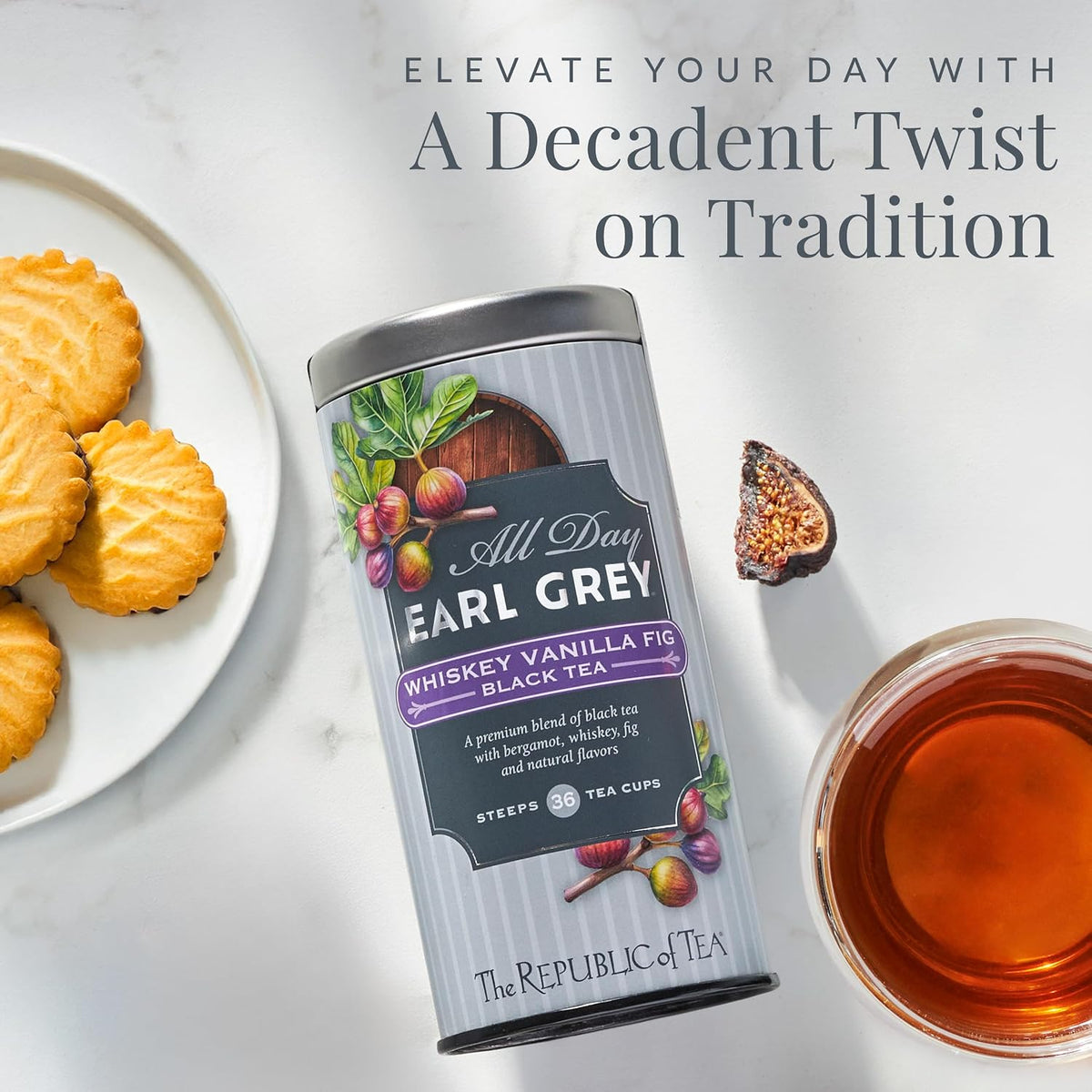 The Republic of Tea All Day Earl Grey Whiskey Vanilla Fig Black Tea, 36 Ct
