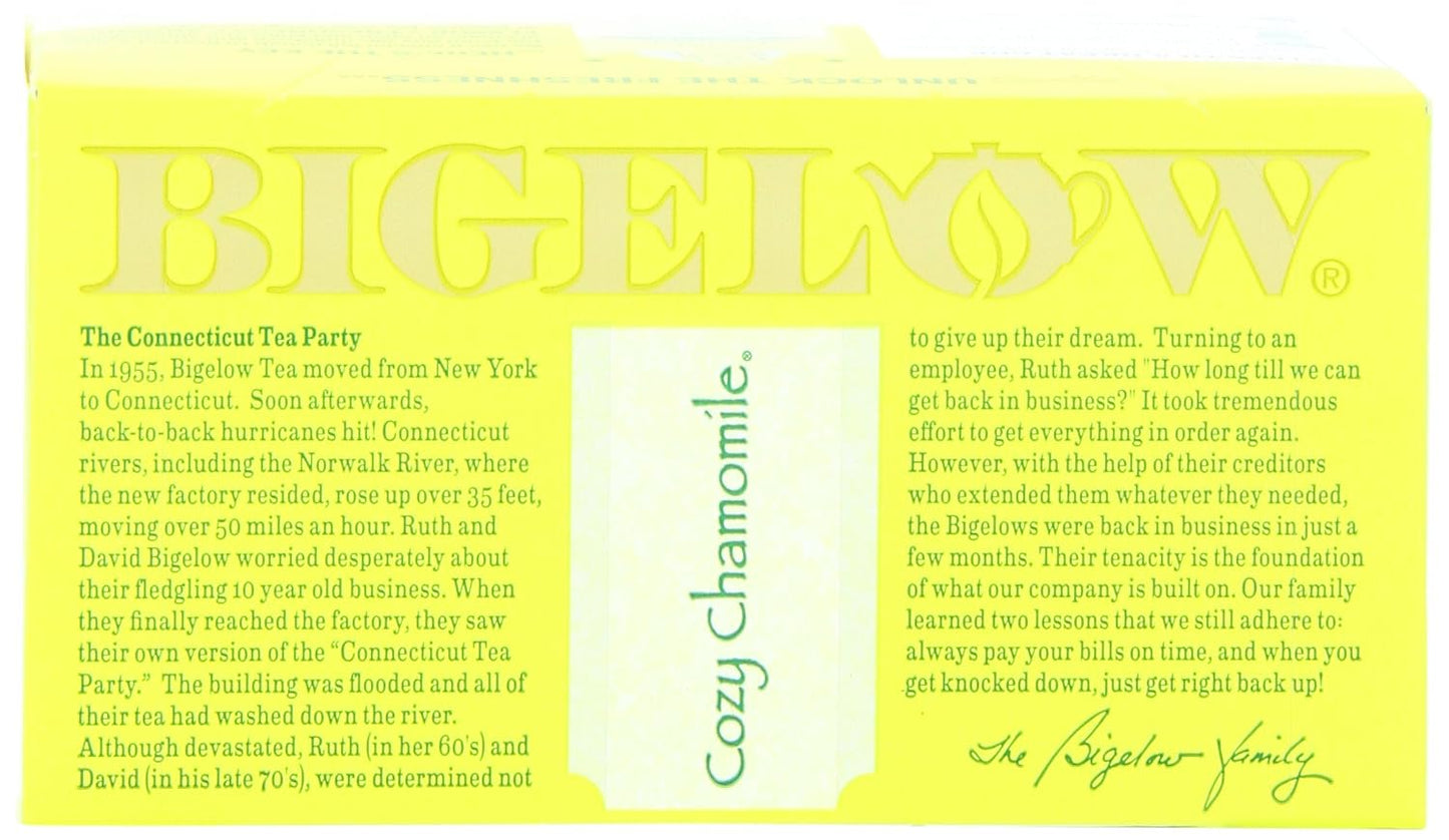Bigelow Cozy Chamomile Herbal Tea,Caffeine Free Tea with Chamomile Flowers, 100 Count Box (Pack of 1)