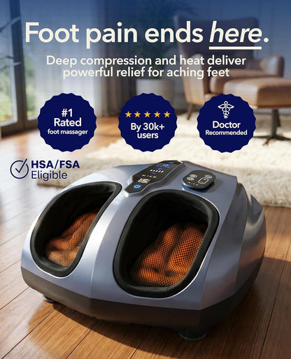 MIKO Foot Massager Machine with Deep-Kneading, Compression, Shiatsu, and Heat for Plantar Fasciitis, Neuropathy - Fits up to Men Size 12