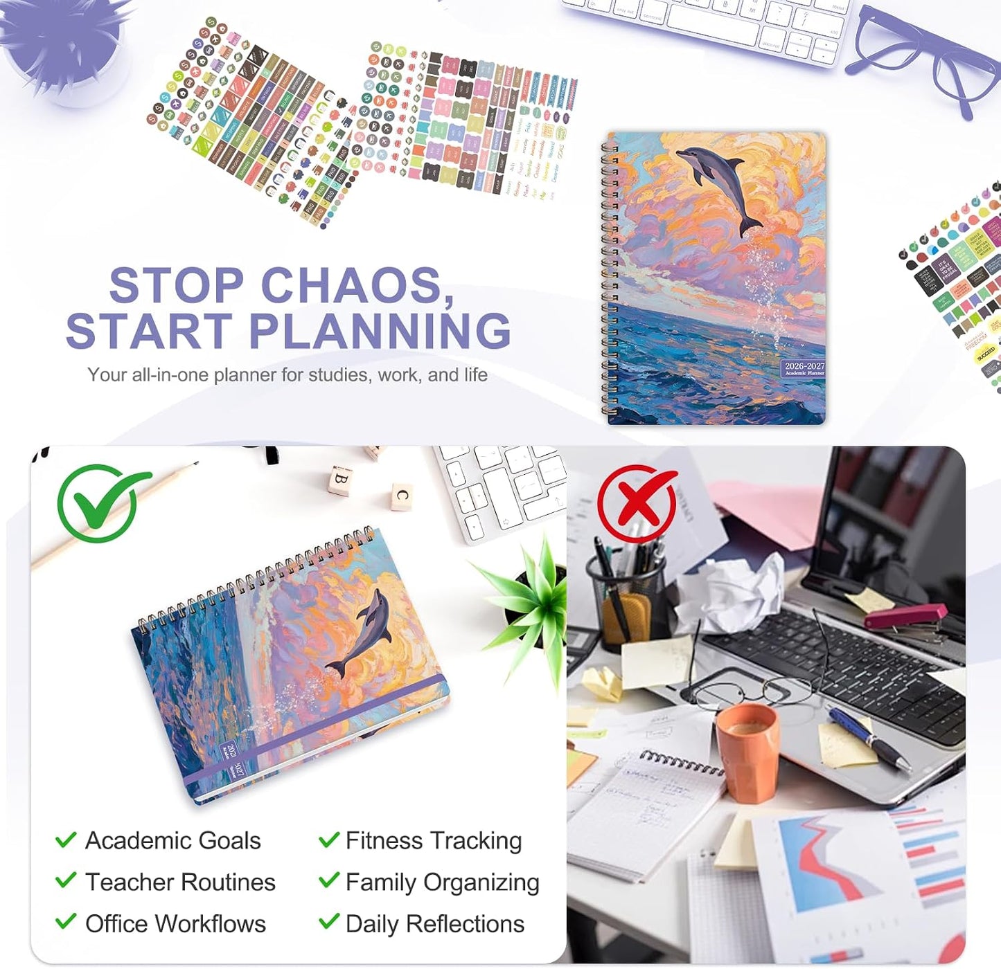 Planner 2026-2027, Weekly and Monthly Calendar Planner, JUL 2026 - JUN 2027 | Academic Year, Daily Agenda Book, A5(6.3'' x 8.5''), Sprial Bound, Inner Pocket, Office School Use