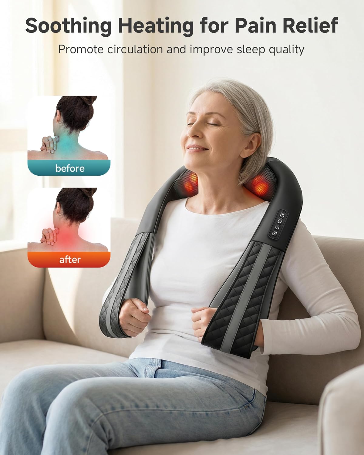 Snailax Cordless Massager - Shiatsu Neck and Shoulder Massager with Heat, FSA Eligible, Portable, Lumbar, Back Electric Massage Pillow, Gift for Woman, Mom, Dad