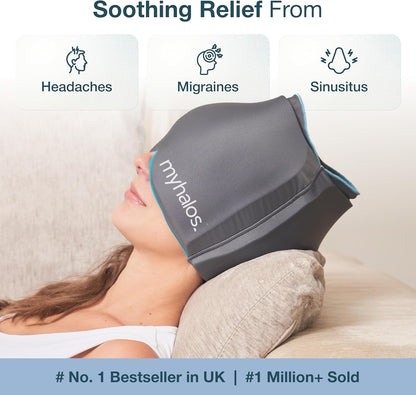 Myhalos® Migraine Relief Cap, Ice Hat for Migraines, Headache Relief Cap, 30% More Gel, Hot & Cold Therapy Head Ice Pack, Cooling Headache Hat, Tension Wrap, Hangover Cap, Ice Face Mask, FSA|HSA