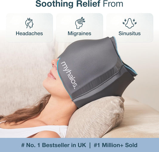 MyHalos Migraine & Headache Relief Cap, 30% More Gel, Hot & Cold Ice Wrap