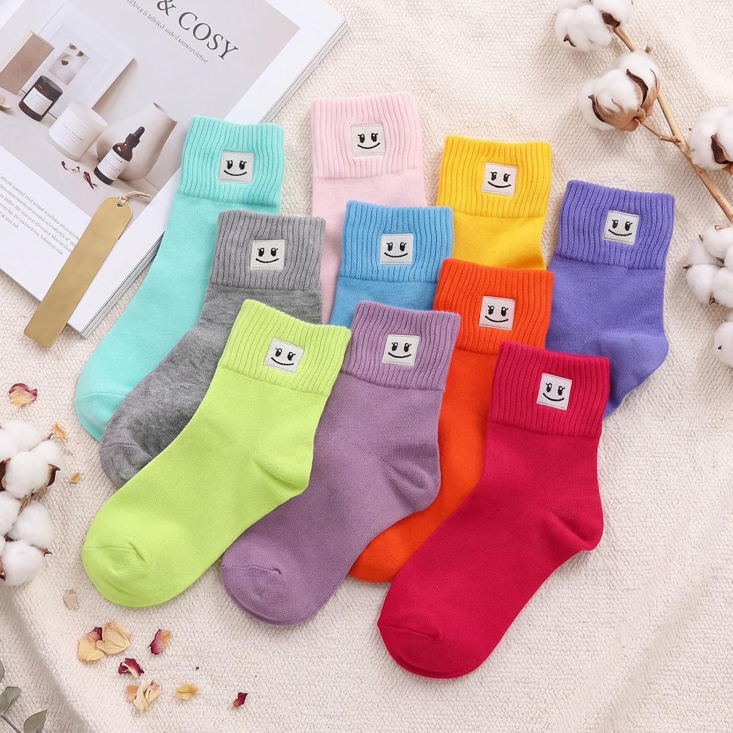 Eurzom 10 Pairs Socks Womens Crew Elastic Ankle Length Cotton Socks Aesthetic Cute Lightweight Low Cut Gifts for Women - Colors A