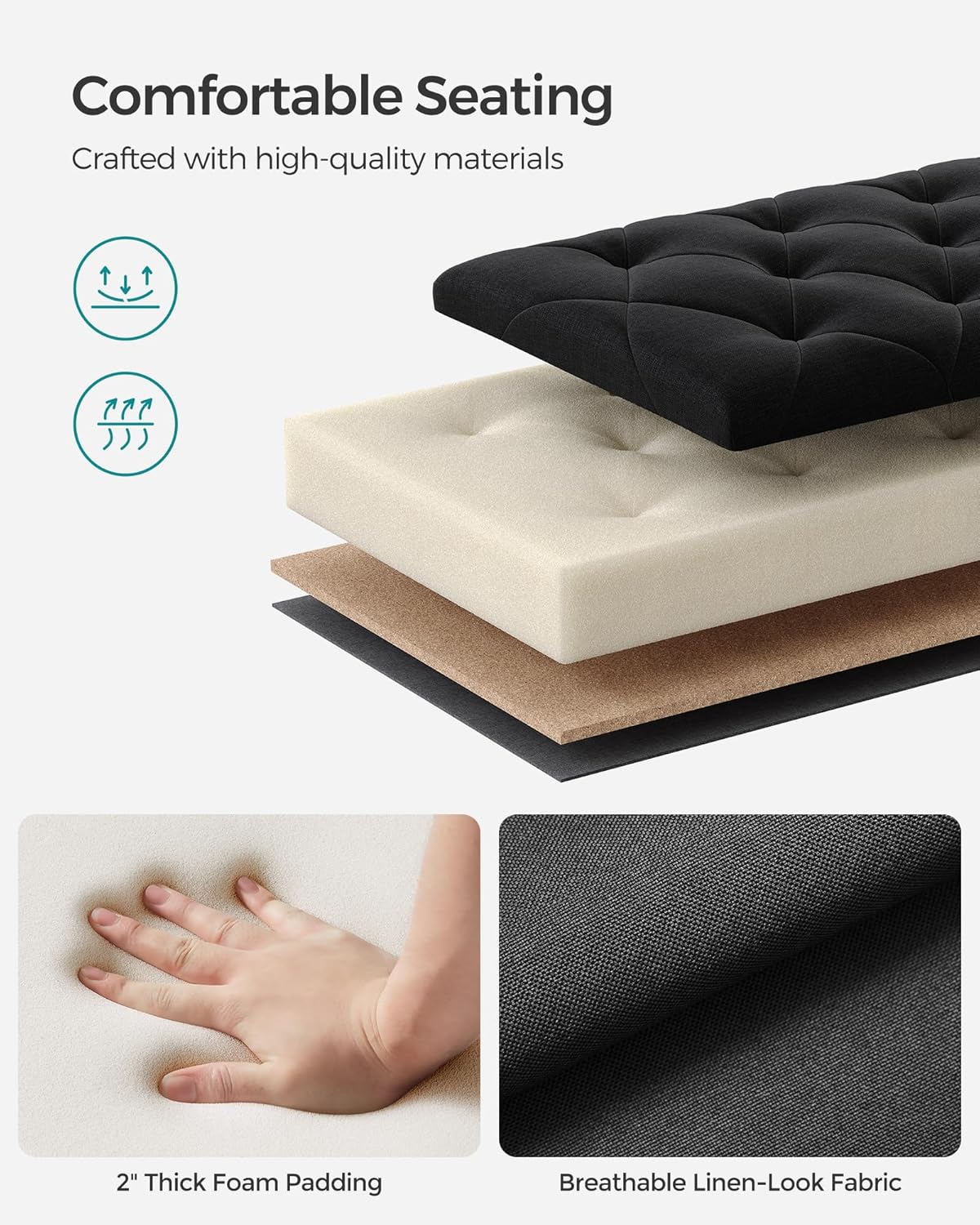 SONGMICS Storage Ottoman Bench, Foot Rest with Legs, 15.7 x 43.3 x 15.7 Inches, End of Bed Bench, Storage Chest, Load up to 660 lb, for Living Room, Bedroom, Entryway, Dark Gray ULSF088G01
