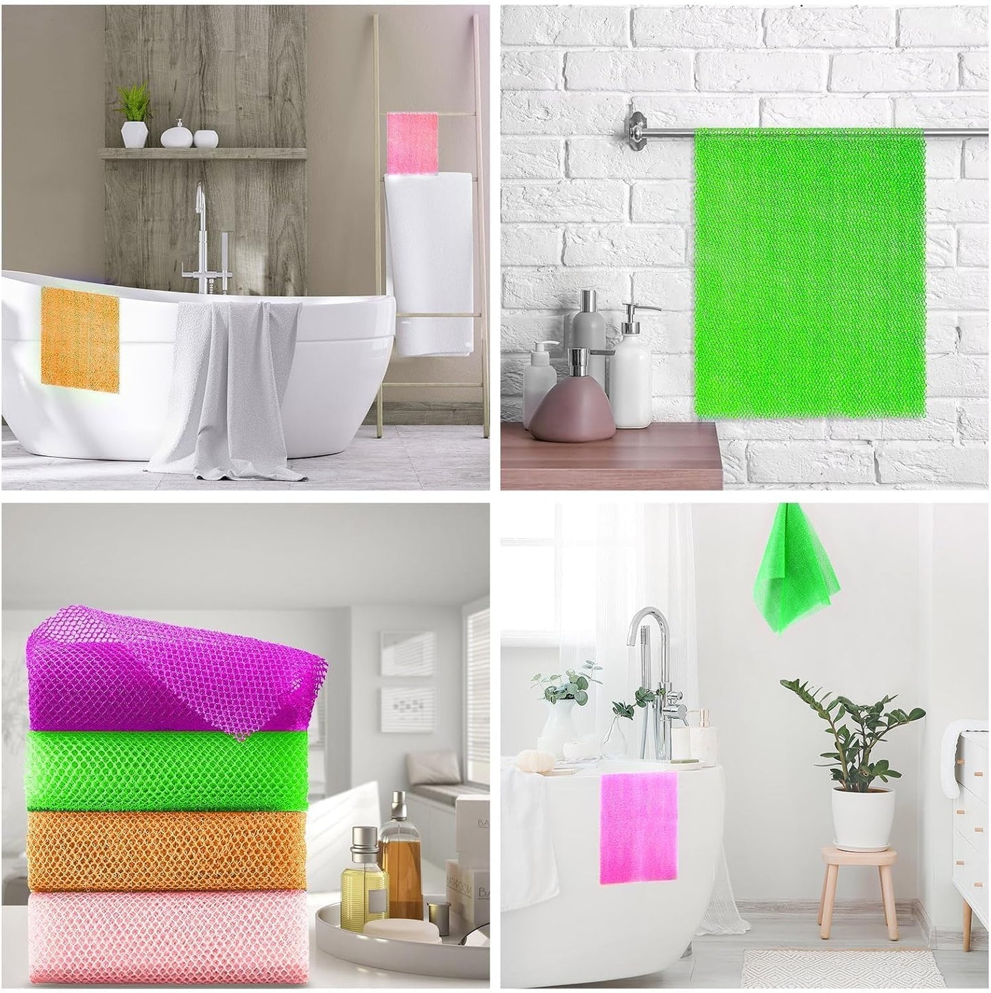 UJFQBH 3 Pieces African Bath Sponge African Net Long Net Bath Sponge Exfoliating Shower Body Scrubber Back Scrubber Skin Smoother,Great for Daily Use (Pink,Yellow,Purple)