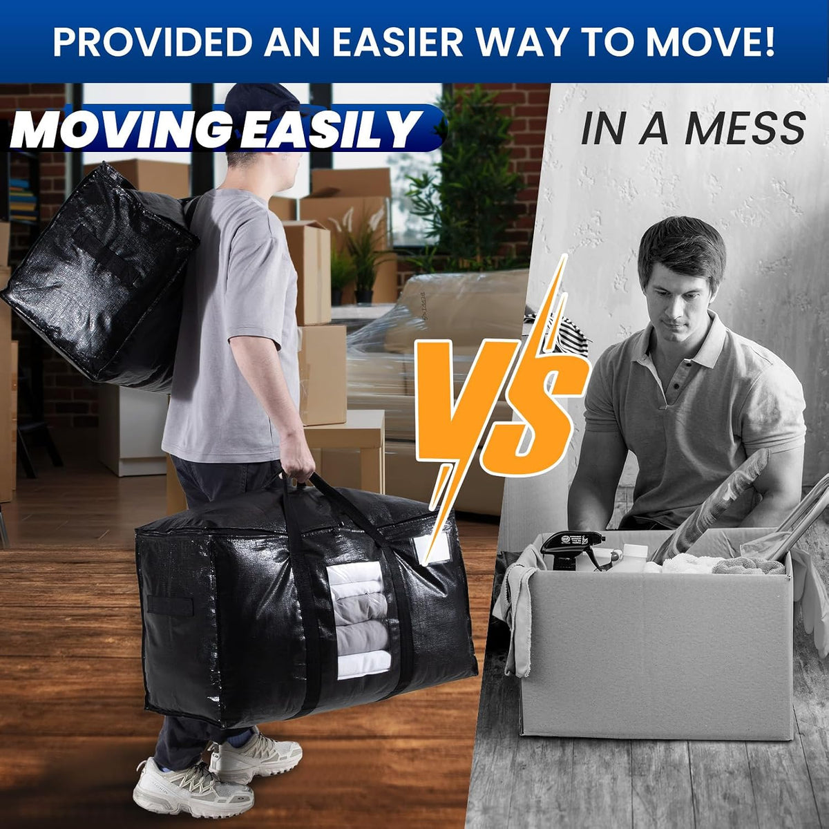 TAILI Blue Extra Large Moving Bags,Storage Bags with Visible Window