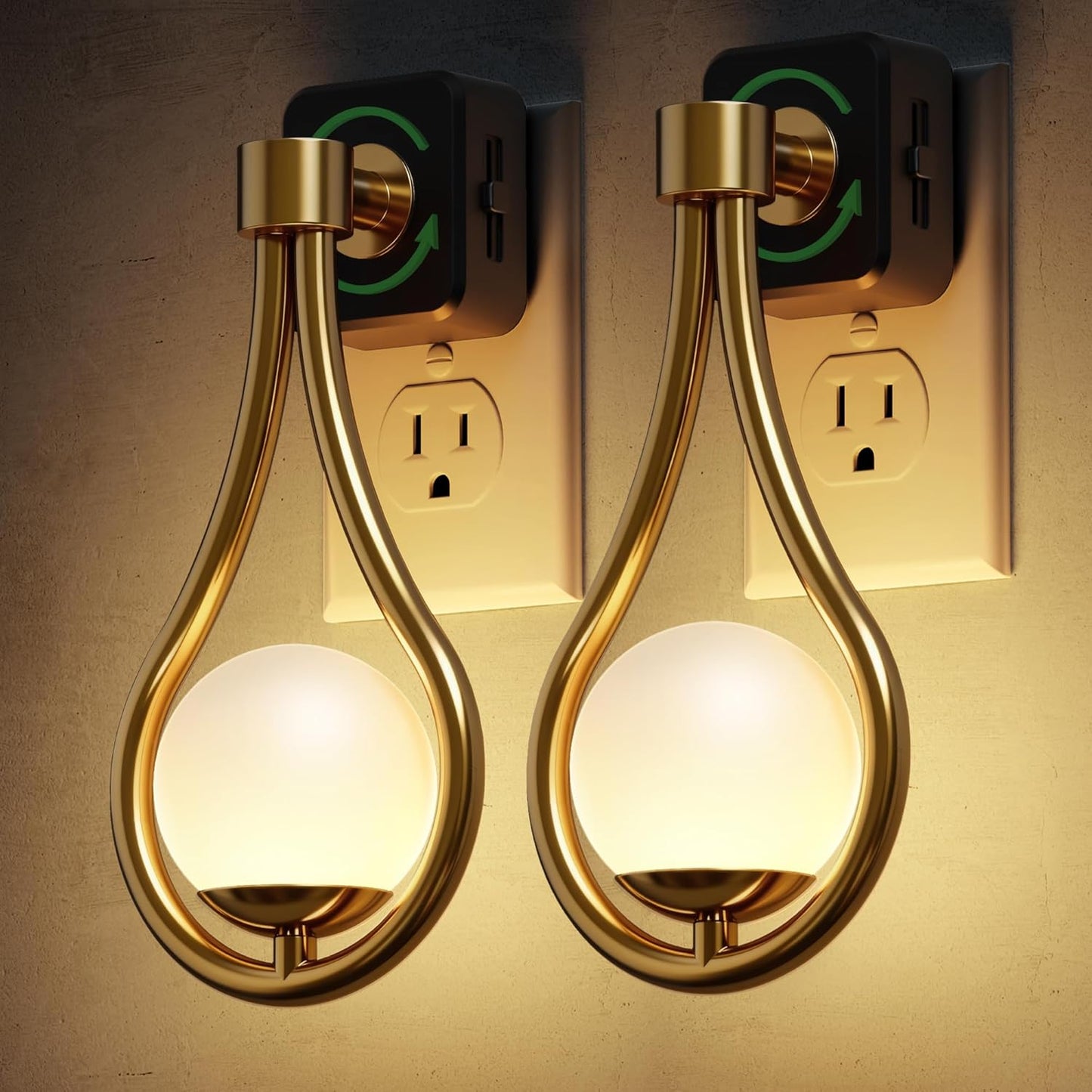 L LOHAS LED Night Lights Plug into wall, Amber Night Light with Adjustable Brightness, Plug in NightLight with Auto Light Sensor, Wall Sconce-Style Design Night Light for Bathroom,Hallway, 2 Pack