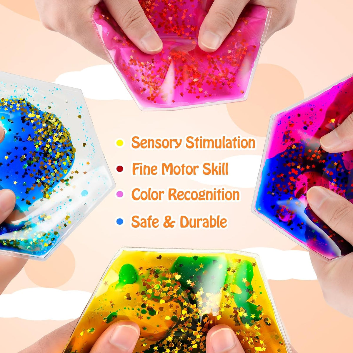 Onyoloy Sensory Soft Gel Liquid Toys - Hexagon Sensory Motion Fidget