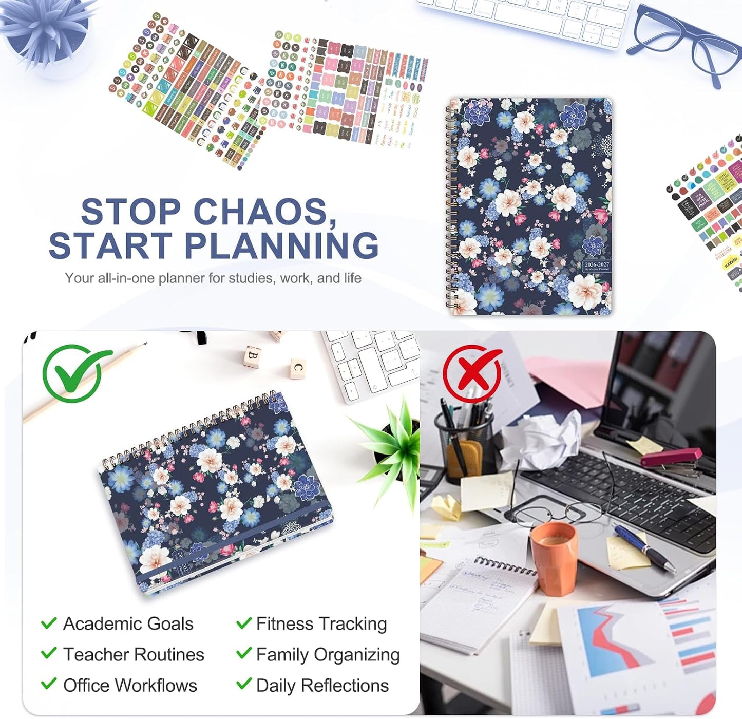 Planner 2026-2027, Weekly and Monthly Calendar Planner, JUL 2026 - JUN 2027 | A5(6.3'' x 8.5''), Hardcover, Agenda Book, Sprial Bound, Inner Pocket, Office and School Use