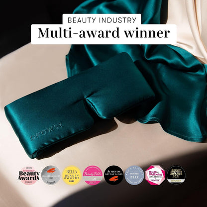 DROWSY Silk Sleep Mask - Face-Hugging, Padded Cocoon for Luxury Sleep in Total Darkness - 100% Pure Mulberry Silk (Black Jade)