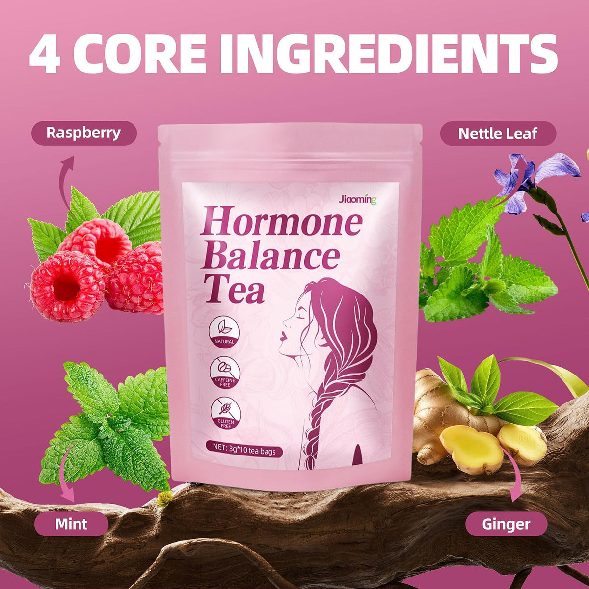 Jiaoming Hormone Balance Herbal Tea for Women Regulate Healthy Cycle, With Natural Peppermint,Ginger,Raspberry,Nettle Leaves, Female Care Support