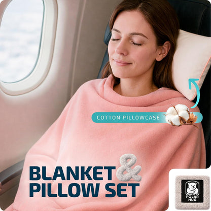 Travel Blanket Airplane Compact with Hoodie – 2in1 Airplane Travel Accessories from Plane Blanket to Travel Pillow with Luggage Strap, Soft Handle & Secure Pocket
