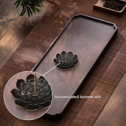 Incense Burner, Incense Holder for Sticks, Brass Lotus Incense Base with Removable Ash Catcher for Home Decor, Meditation, Yoga and Divination