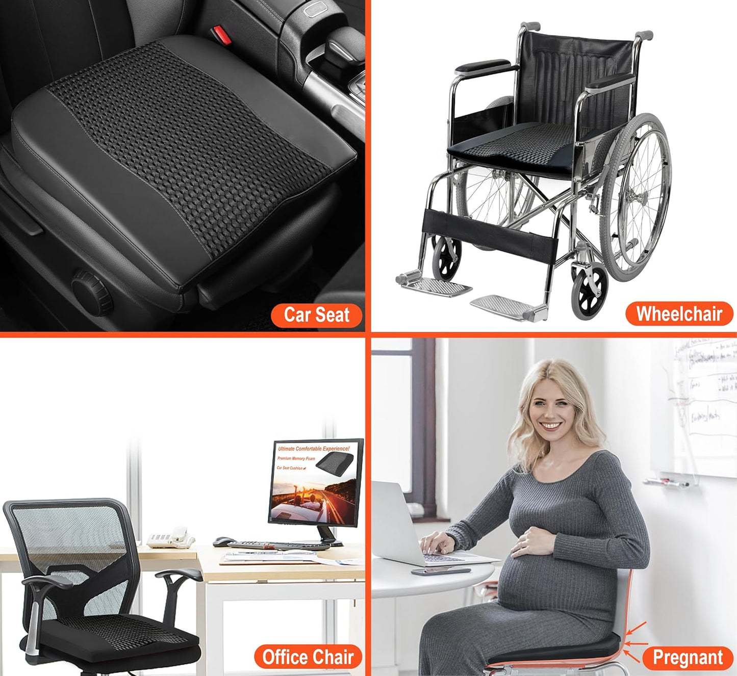 Lofty Aim Car Seat Cushion, Comfort Memory Foam Car Cushions for Driving - Sciatica & Lower Back Pain Relief, Driver Seat Pillow for Auto, Office Chair, Wheelchair - Black