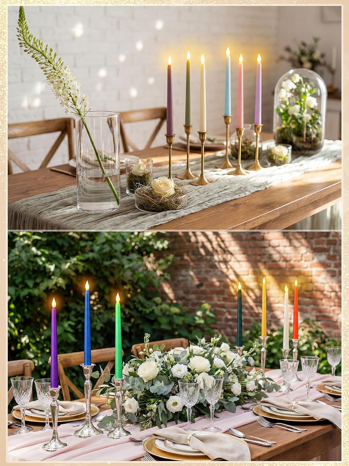 Treela 24 Pcs Flameless Taper Candles Battery Operated Bulk Fake Candles Light LED Candle Sticks Flickering Tapered for Easter Wedding Anniversary Decoration(Basic,11 Inch,Ivory)