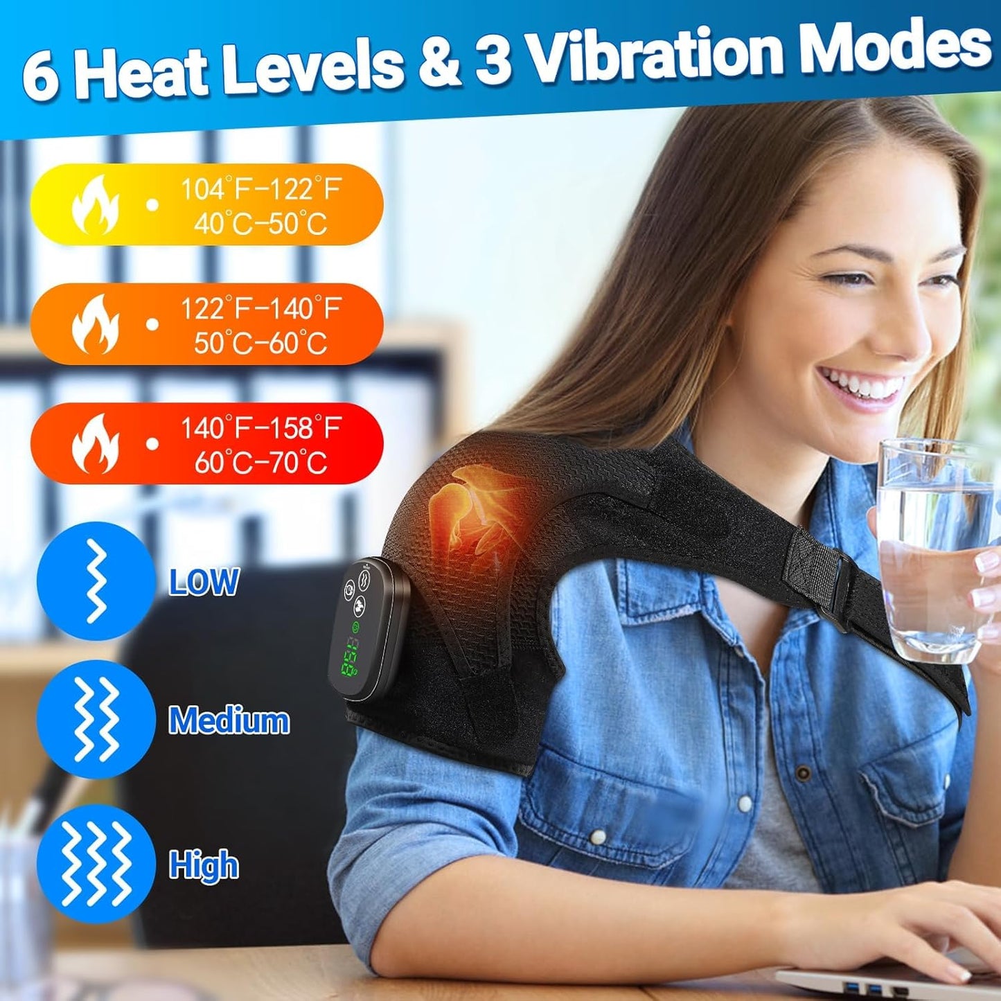 Cordless Shoulder Heating Pad with Massager, FSA Eligible Items List, Heated Shoulder Wrap with 6 Heat & 6 Timer Modes, 3 Vibration, Deep Tissue Pain Relief, Rotator Cuff, HSA Approved Products