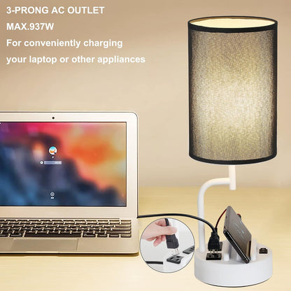 Dreamholder Table Lamp with 3 USB Charging Ports, Modern Desk Lamp with AC Outlet and Phone Stands, Perfect Bedside Lamp for Bedroom, Living Room, Office (Pack of 2), Cream